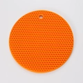 Orange round silicone honeycomb mat with hanging hole for dining table heat protection - Orange