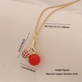 Detailed view of cherry pendant dimensions with red beads and pink zircon stones - 7# Cherry-Zirconia