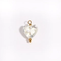 Detail of a transparent heart-shaped glass bead with golden metal ring and white pattern - Transparent White Heart (Style 6)