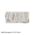 White silicone mold featuring miniature hardware tools like hammers and wrenches - No.1 Includes Hammer/Ladder/Drill/Wrench/Scissors/Saw / 1#--Grey 15-533 / Gray