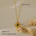 Vintage gold stainless steel necklace featuring a round green malachite stone pendant - Malachite Gold/Round