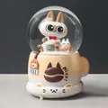 Rotating musical cat crystal ball in coffee cup base with floating snow and soft lights - -036 White Base / Large 100 Snow+Light+Music