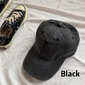 Classic washed black cotton baseball cap with six-panel structure and curved brim - Adult Style (54-59cm) / Black