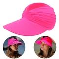 Women's rose red sun visor hat with twisted pleated top and wide protective brim - Rose Red