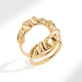 Minimalist irregular crumpled gold double band open ring with wavy texture for women - Adjustable Open / Gold