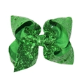 Vibrant 6 inch green sequin hair bow clip with textured ribbon for girls party - 12-Green