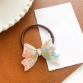 Pink and blue marble acetate bow hair tie with pearl accent and gold trim - Floral Pink Blue - Hair Tie