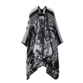 Elegant black and white double-sided shawl with deer motif and thick knit texture - One Size / Fashion - Black