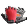 Red and grey half-finger sports gloves with orange anti-slip pads on palms - Upgraded Silicone Shock Absorption Red