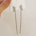 Detail of silver butterfly earrings with sparkling long tassel rhinestone chains - Hollow Butterfly Star Rhinestone Tassel Style (1934)