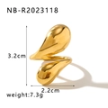 Detail view of gold heart ring with dimensions 3.2cm height and weight of 7.3g - Adjustable Open / Sculptural Water Drop (NB-R2023118) / Gold