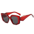 Stylish translucent red oversized geometric polygon sunglasses with dark grey lenses - Wine Red Frame Black Grey Lens