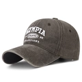 Washed dark grey baseball cap featuring white 3D Olympia athletic embroidery - Adjustable / Coffee (Washed Dark Grey)