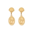 Vintage goldene Muschelohrringe mit ovalem Damenprofil-Relief und Perlenrand-Detail - 3# Ohrringe