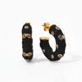 Golden C-shaped hoop earrings with black enamel finish and sparkling rhinestones - Black (KDE2016)