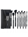 Kit de 12 pinceaux de maquillage noirs professionnels avec poils souples et pochette - Poils Noirs Sac à Boutons Noir