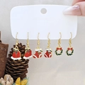 Christmas earrings set featuring festive snowman, Santa socks and holly wreaths - Style 13 (3 Pairs Set)