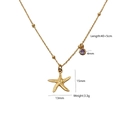 Detail shot of golden starfish pendant with purple gemstone and product dimensions - Seastar Pendant Style