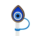Blue evil eye silicone straw cover cap for reusable drinking cups and accessories - Classic Round Evil Eye
