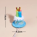 Blue velvet dog birthday cake hat with colorful candles and adjustable chin strap - Blue Birthday Cake Hat