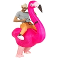 Pink inflatable flamingo riding costume for adult Halloween party and funny performances - Children Riding Pink Flamingos / One Size