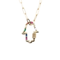Goldene Hamsa-Hand-Halskette mit bunten Zirkonia-Steinen und modischer Büroklammerkette - 0162 Hamsa, 40cm+5cm Kette