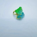Gold rings with green and blue crystal bear stones, bee and star charms, set of two - Ring / Green