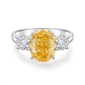 Three-stone S925 silver ring featuring a large oval yellow diamond and round white accents - US 6 / Oval with Round Side Stones Goose Yellow Style (FDJZ-062)