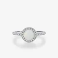 Elegant S925 sterling silver ring with a round white opal stone and small pavé diamonds - US Size 5 Ring (49mm)
