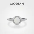 Elegant S925 sterling silver ring with a round white opal stone and small pavé diamonds - US Size 5 Ring (49mm)