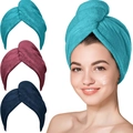 Teal, burgundy, and navy microfiber hair towel wraps set with high absorbency - Solid Color / 25*65cm / Aqua Green