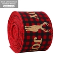 Ruban de Noël 6,3cm de large à carreaux rouge et noir avec JOY doré et motif de renne - 6.3cm / Élan à Carreaux Noir et Blanc