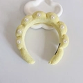 Yellow sponge cloud headband with elegant pearl accents for high top hair styling - Yellow With Pearls