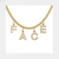 Gold plated DIY necklace with four letter pendants F A C E featuring sparkling zircon stones - 4 Letters / Gold