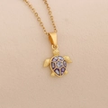 Detail of a turtle pendant necklace with gold finish and purple shell inlay - Purple Sea Turtle Necklace (4#Purple)