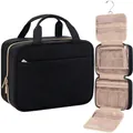 Detail showing hanging waterproof toiletry bag with four compartments and metal hook - 27.9*18.8*7.6CM / Black