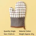Pastel checkered cotton heat resistant oven mitt with stripe pattern and hanging loop - Single Glove / White and Brown Stripes
