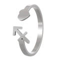 Adjustable silver stainless steel ring with minimalist Sagittarius zodiac arrow design - Adjustable Open / Sagittarius / Steel