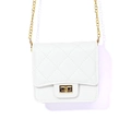 White quilted shoulder bag with classic diamond pattern and gold chain strap - White
