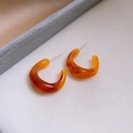 Pendientes de aro en forma de C de resina de carey ámbar con pasadores de plata estilo retro - Forma C Pequeña Café (Aguja de Plata)