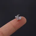 Silver crescent moon stud earring with iridescent opal and sparkling cubic zirconia stones - Crescent Moon Aurora Gemstone Style (HSPJ308-2#S)