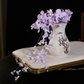 Elegant purple flower headband with pearls and gold leaf accents for children - Lily of the Valley Headpiece-Purple