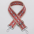 Correa ajustable para bolso con tejido geométrico rojo y azul y cierres plateados - Estilo 445 Gancho Plateado