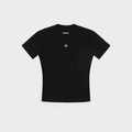 T-shirt nera sfiancata con logo a stella bianca su sfondo grigio piatto di qualità - XS / Nero Selvaggio