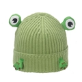 Cute green knitted frog beanie with 3D eyes and Good embroidery for autumn winter - M (56-58cm) / Green