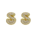 Golden balloon bubble initial S stud earrings with sparkling white cubic zirconia - S