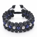 Pulsera trenzada de tres capas con piedras de lava de 8mm y cuentas naturales - Pulsera de Lapislázuli de Tres Capas