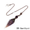 Polished amethyst crystal cone pendulum with antique silver wire wrap and metal chain - Amethyst Ancient Bronze