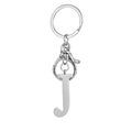 Polished silver stainless steel letter J keychain with lobster clasp and ring - Letter J / Steel