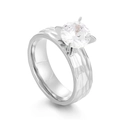 Polished silver titanium steel ring featuring hammered texture and a clear round gemstone - US 6 / Steel Color Female Style (With Zirconia)